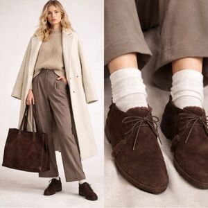 NEW STAUD Brown Suede and Shearling ankle boots